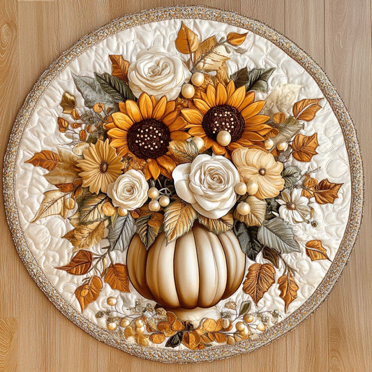 Golden Bloom Flower WN1408040CL Quilted Round Mat