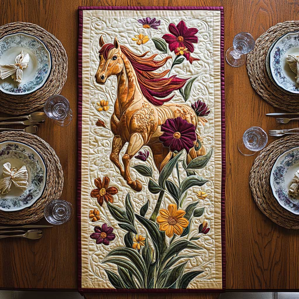 Horses And Flowers CQ3004019CL Quilted Table Runner