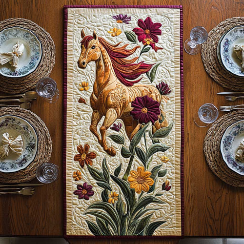 Horses And Flowers CQ3004019CL Quilted Table Runner