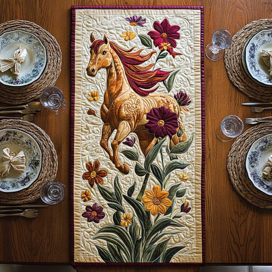 Horses And Flowers CQ3004019CL Quilted Table Runner