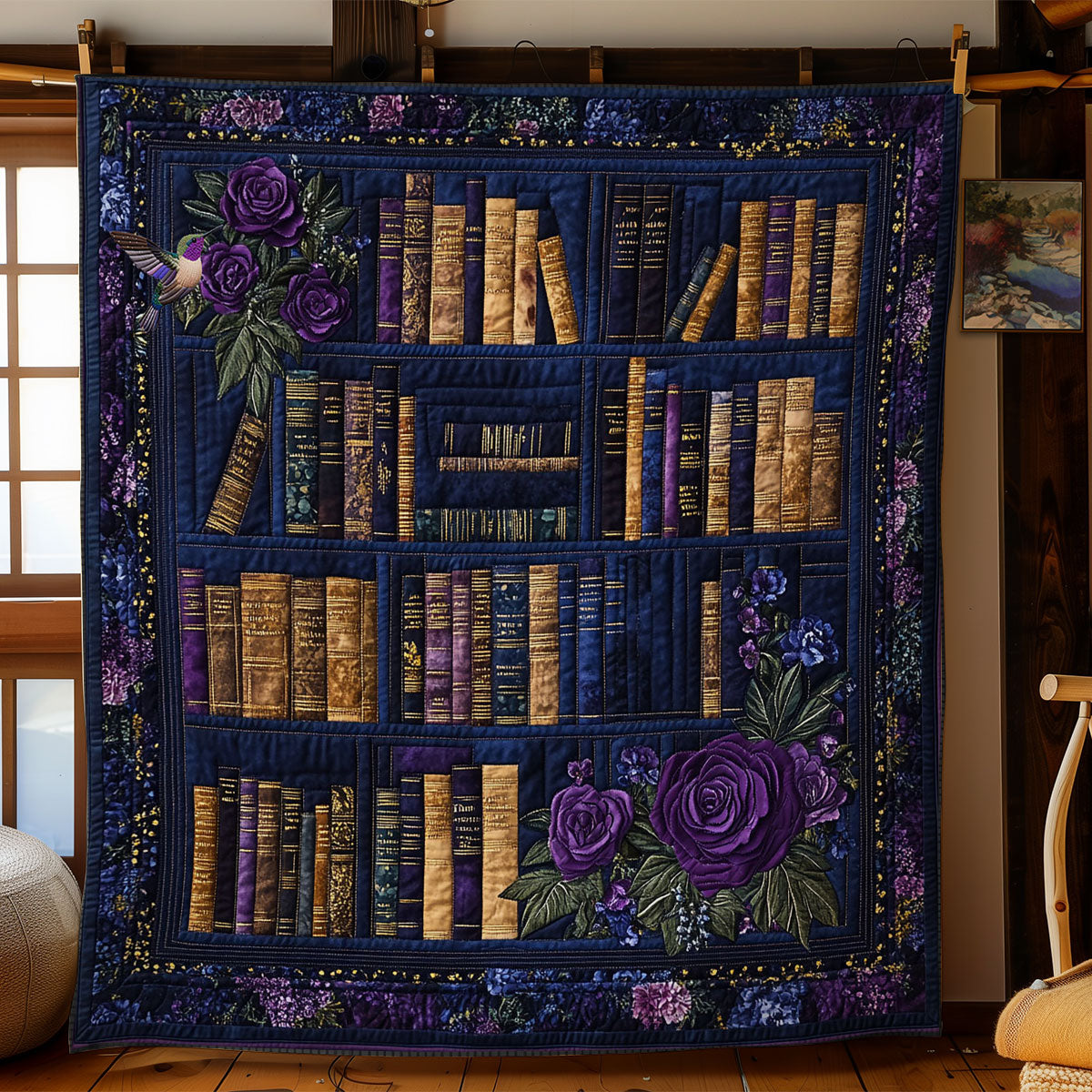 Navy Flower Bookshelf WY2612035CL Quilt