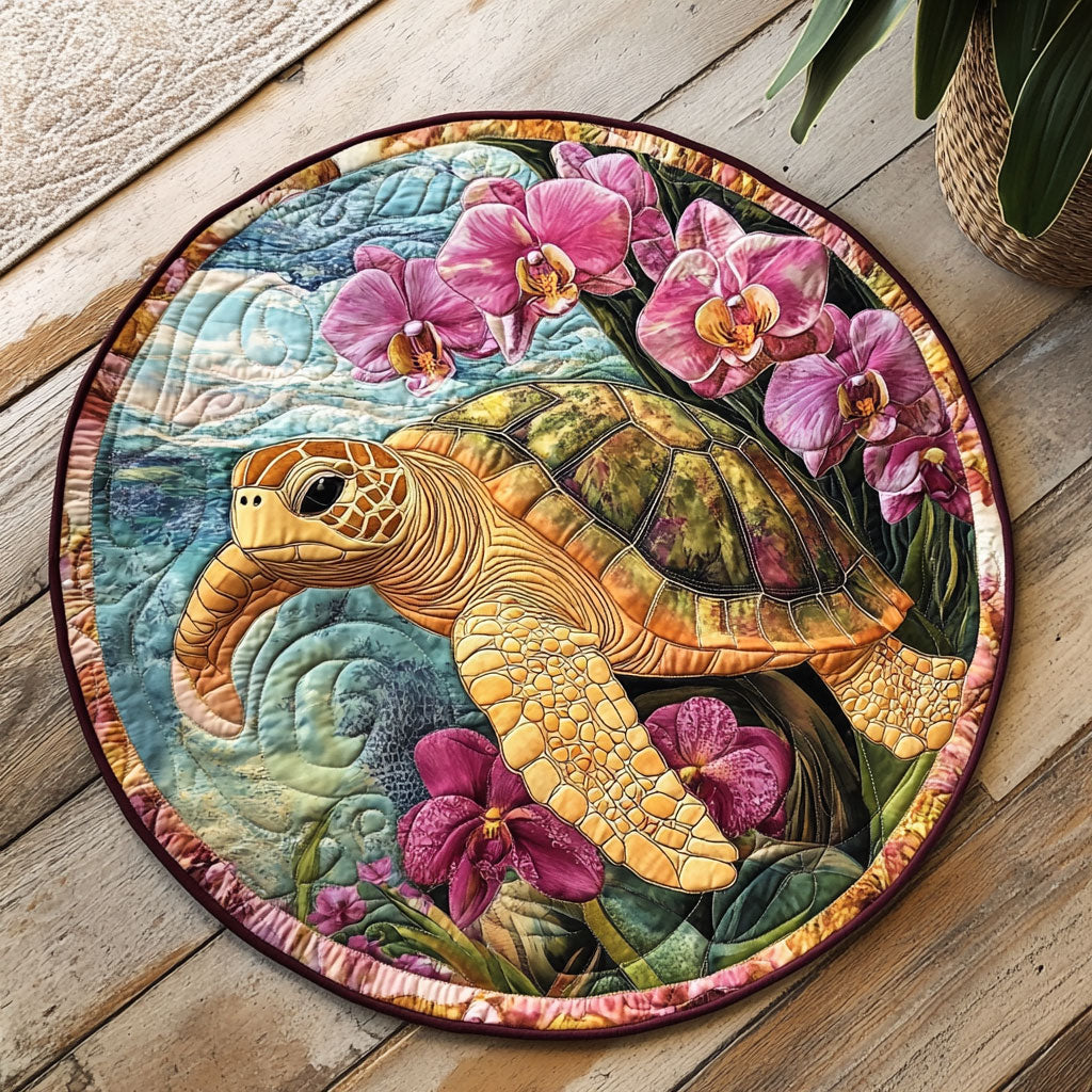 Tides and Turtles CM2205010CL Quilted Round Mat