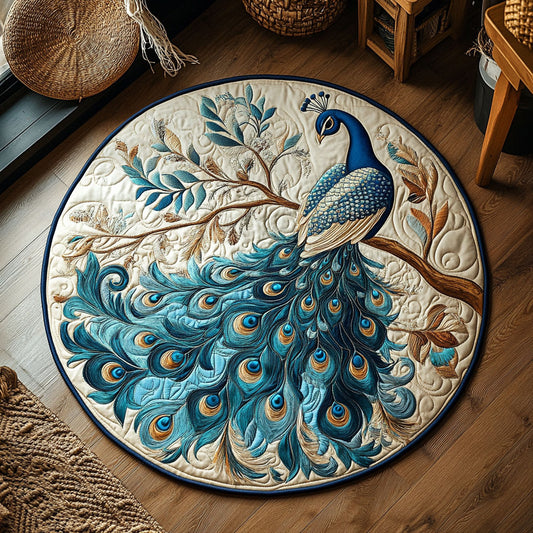 Blue Peacock Portrait WY0206016CL Quilted Round Mat