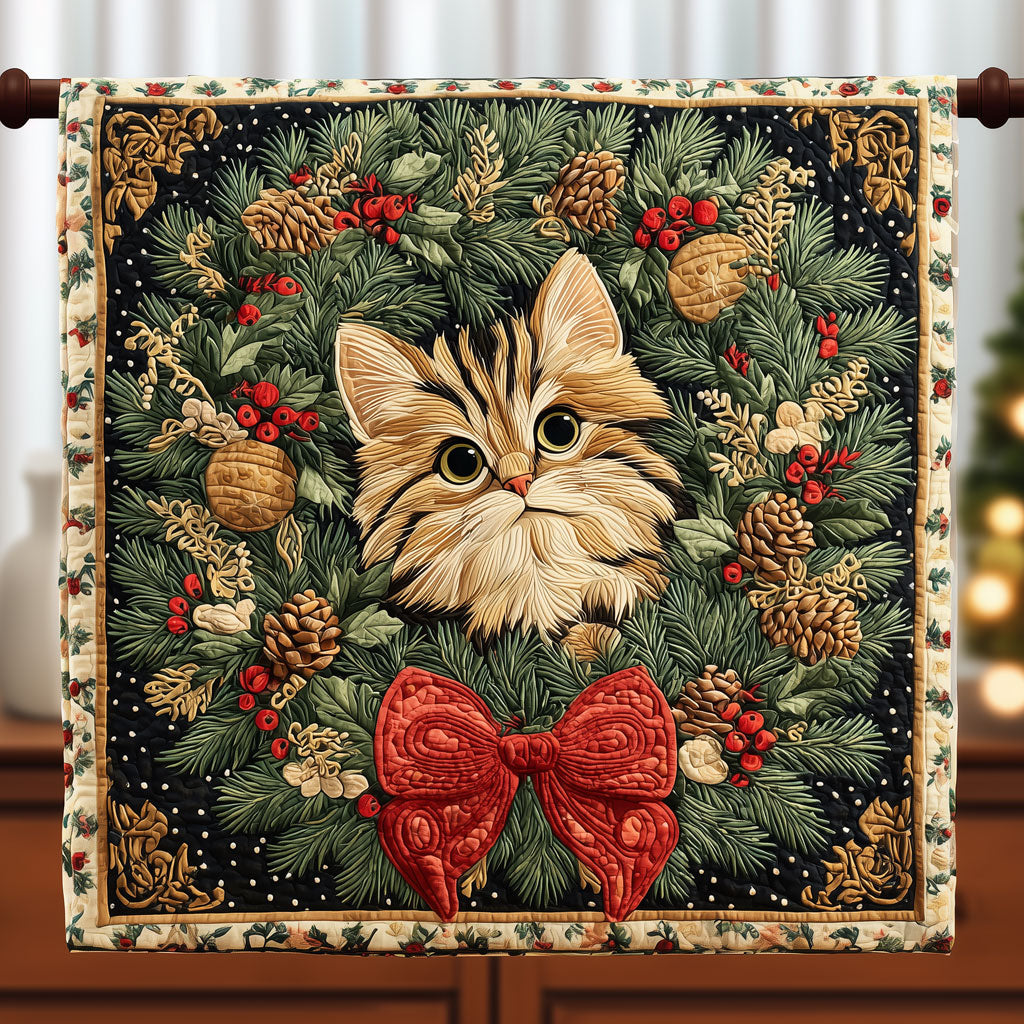 Cute Cat With A Warming Wreath XK0811003CL Quilt