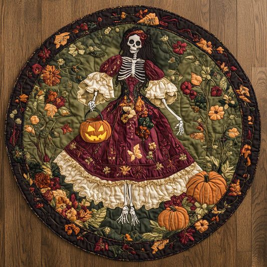 Pumpkin Harvest Skeleton Lady WN1908066CL Quilted Round Mat