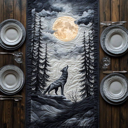 Midnight Wolf In Forest WY3105036CL Quilted Table Runner