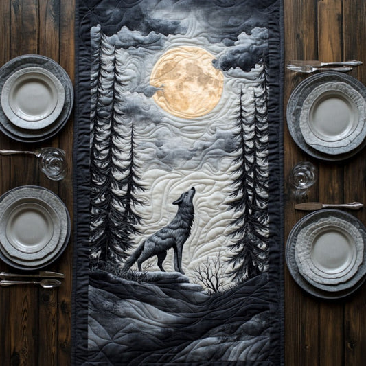 Midnight Wolf In Forest WY3105036CL Quilted Table Runner