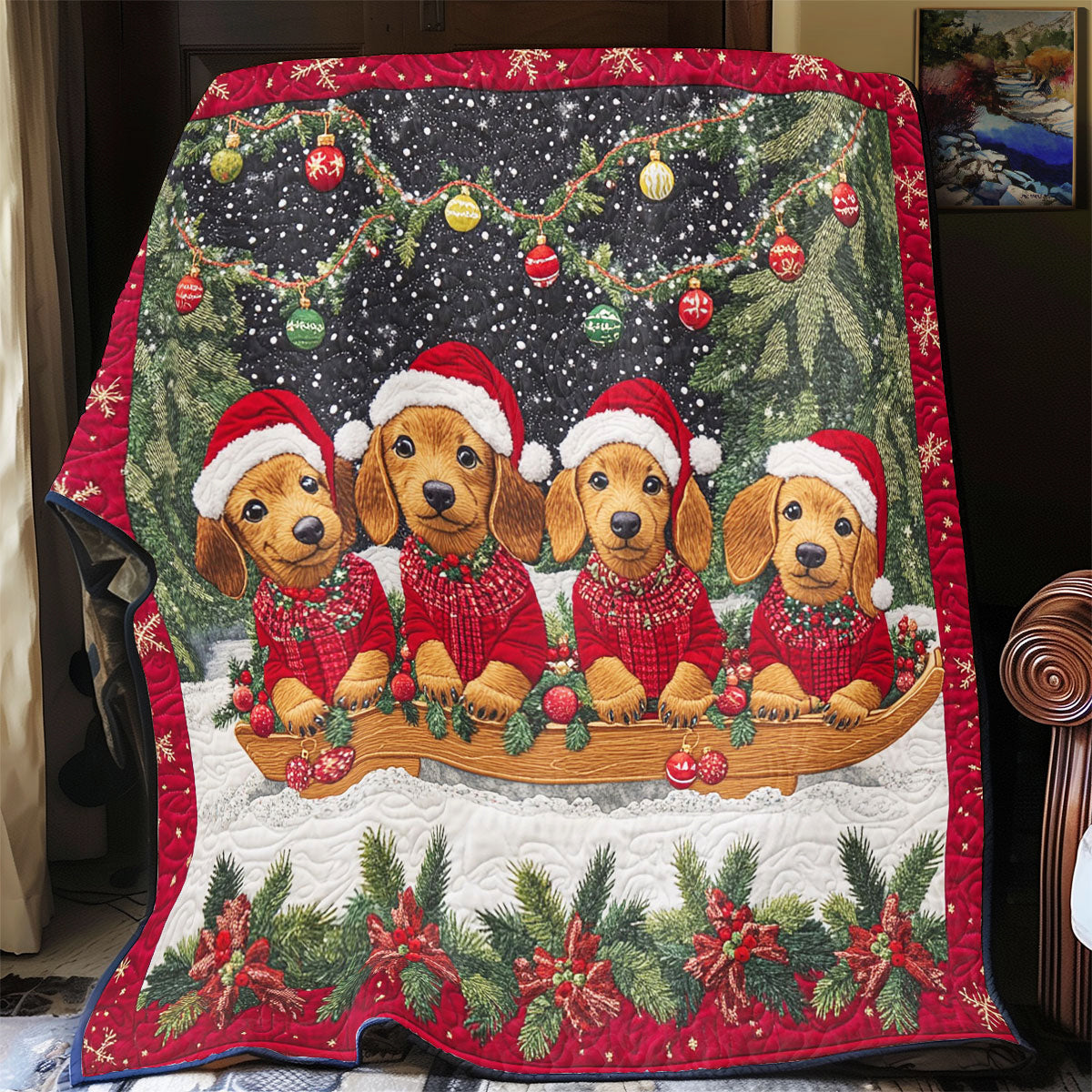 Dachshund Christmas CW1211010CL Quilt