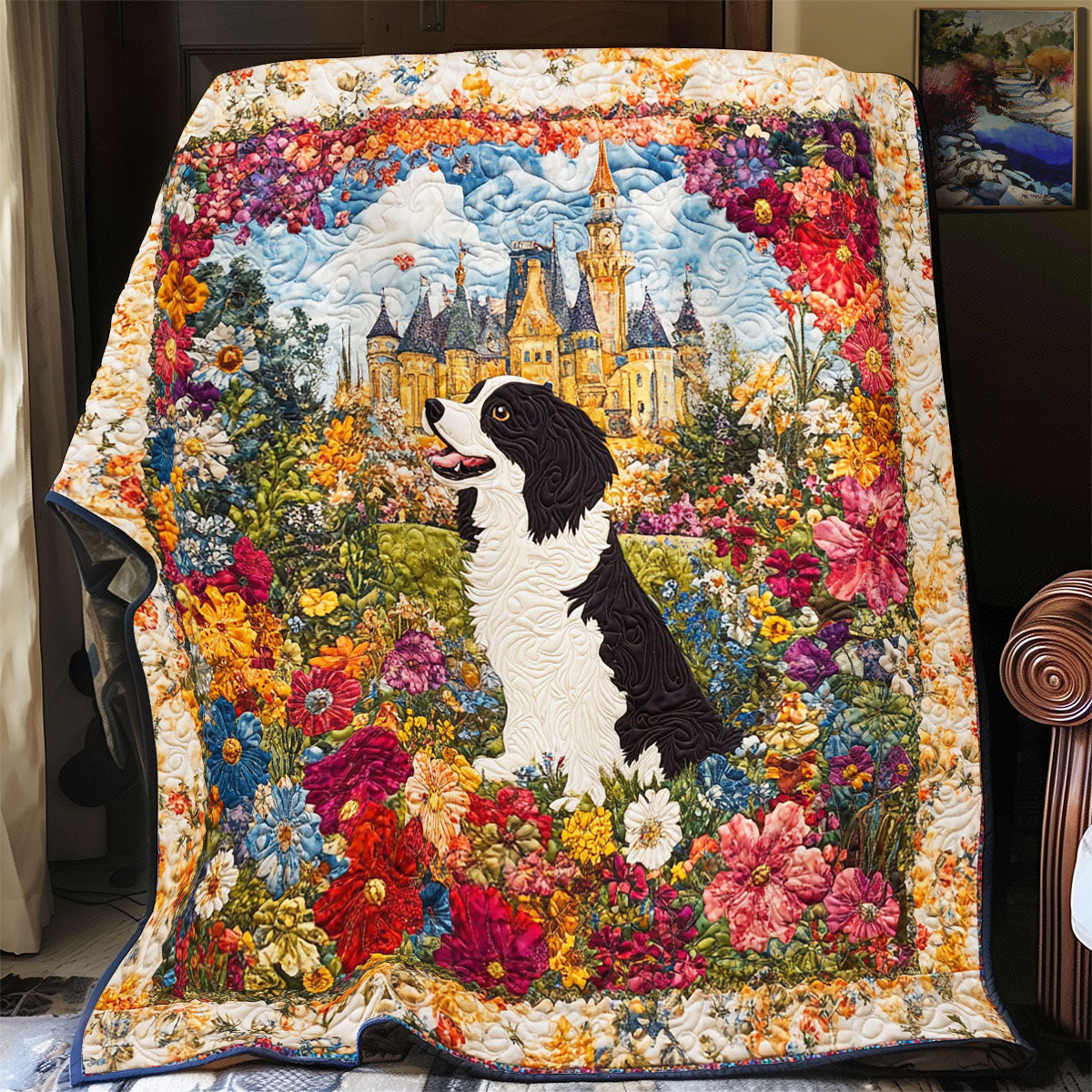 Dog In Colorful Garden WY0402012CL Quilt