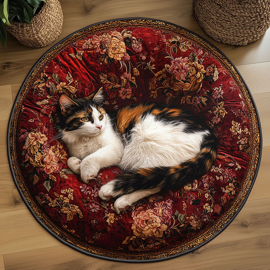 Floral Cat Throne WN3006045CL Quilted Round Mat
