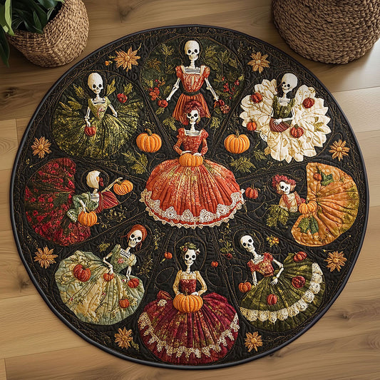Pumpkin Skeleton Lady WN1908070CL Quilted Round Mat