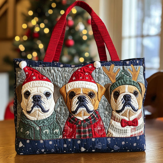 Three Christmas Bulldog CW2209038CL Quilted Tote Bag