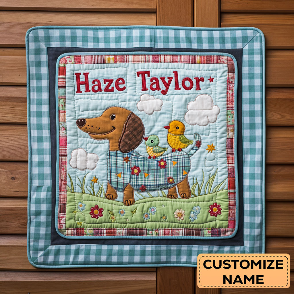 Dachshund And Birdie WN2307005CL Personalized Baby Quilt
