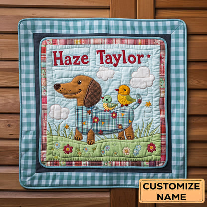 Dachshund And Birdie WN2307005CL Personalized Baby Quilt