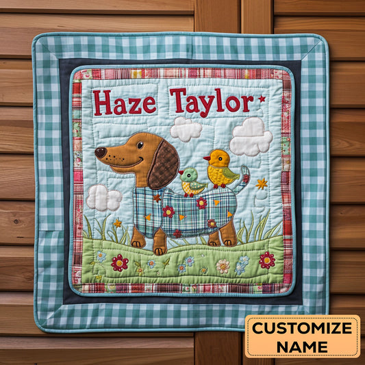 Dachshund And Birdie WN2307005CL Personalized Baby Quilt