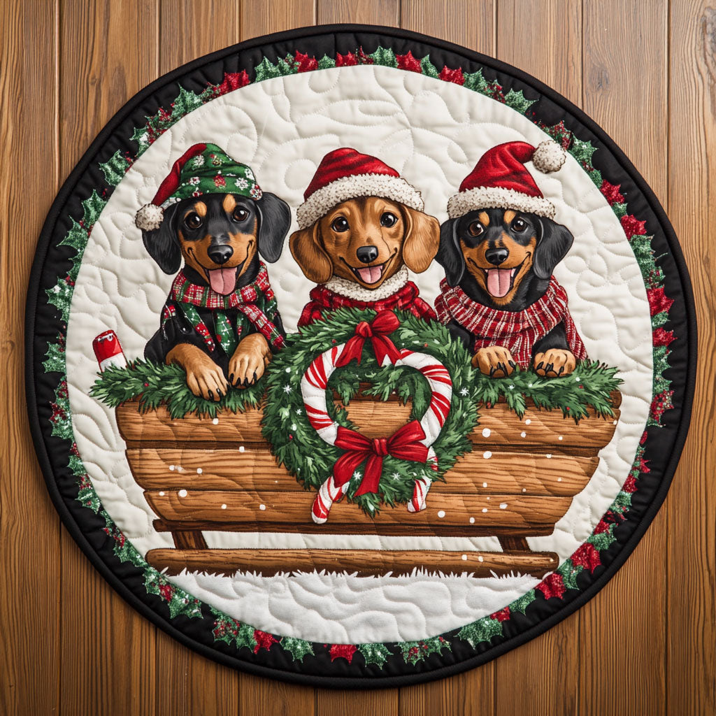 Frosty Fun Dachshund WN1211049CL Quilted Round Mat