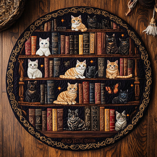 Cats On Books WY0608019CL Quilted Round Mat