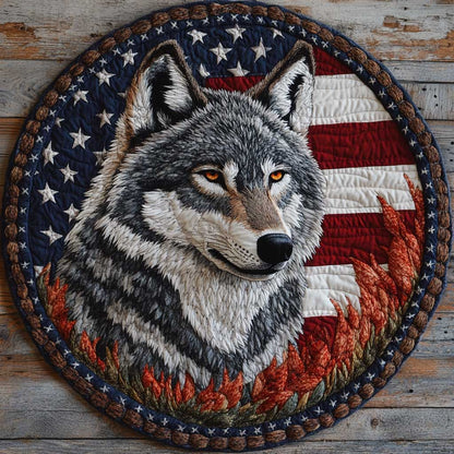 Patriotic Wolf CQ2404018CL Quilted Round Mat