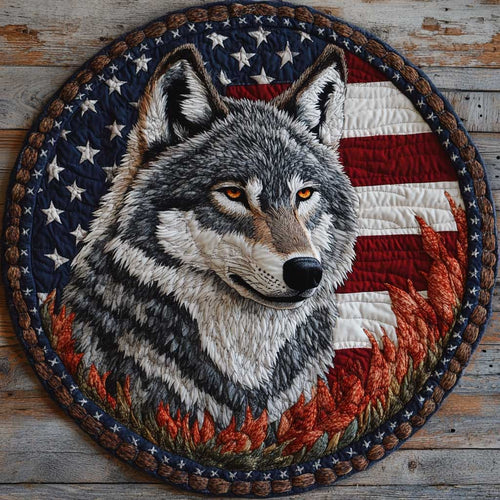 Patriotic Wolf CQ2404018CL Quilted Round Mat