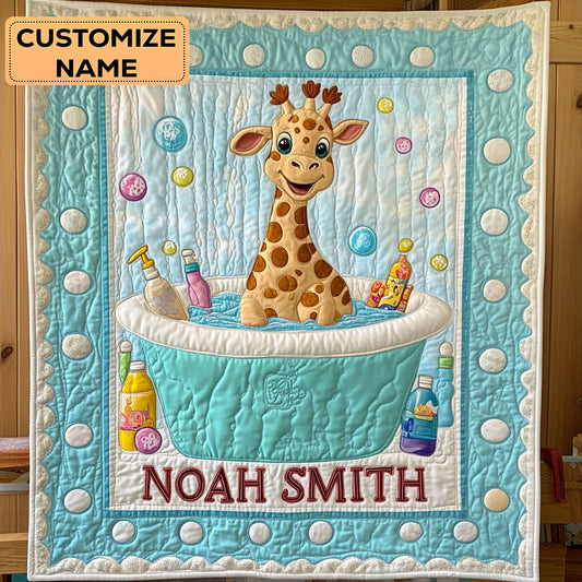 Giraffe Bath Time WY2607006CL Personalized Baby Quilt