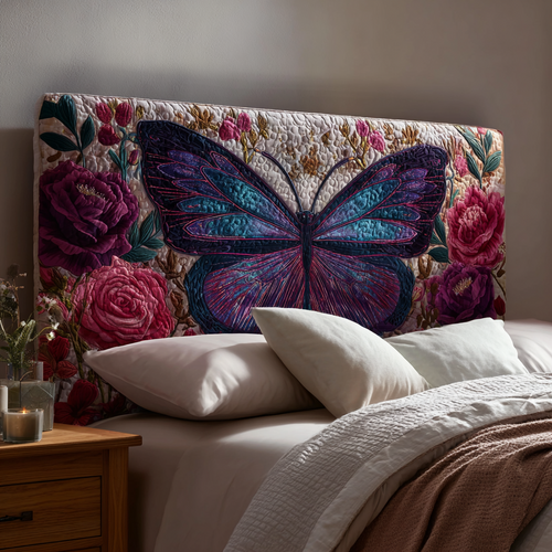 Purple Butterfly XR2512001CL Quilted Headboard Slipcover