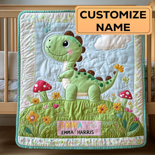 Happy Dino CW2607031CL Personalized Baby Quilt