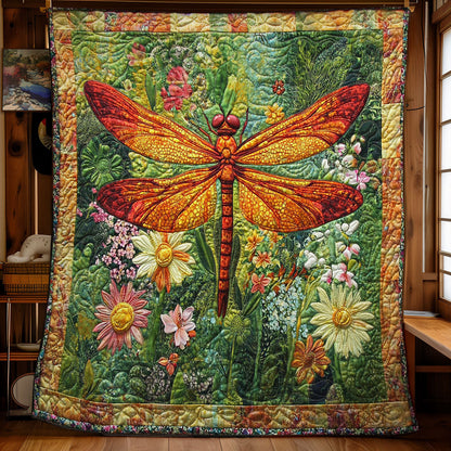 Fire Dragonfly In Garden WY0402021CL Quilt