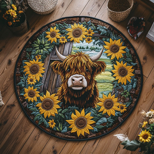 Sunny Highland Cow WY0306024CL Quilted Round Mat