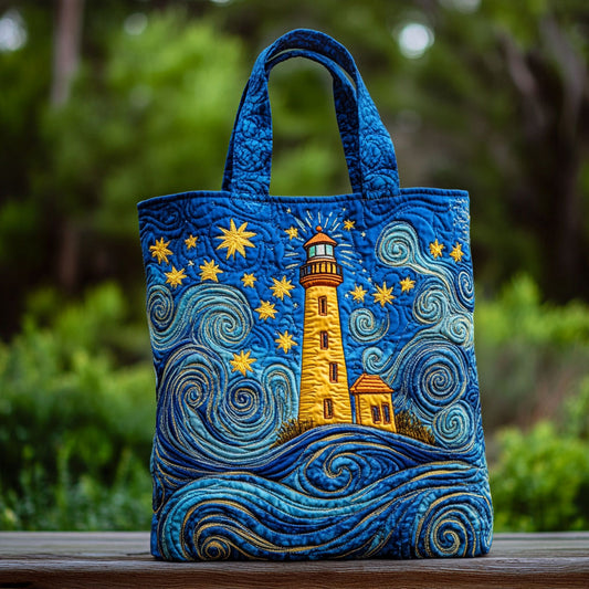 Aurora Night Lighthouse WN3009001CL Quilted Tote Bag