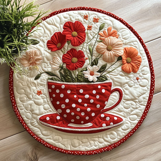 Floral Teacup CW0906028CL Quilted Round Mat