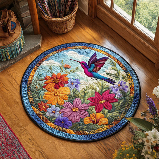 Colorful Meadow Of Hummingbird WY1706053CL Quilted Round Mat