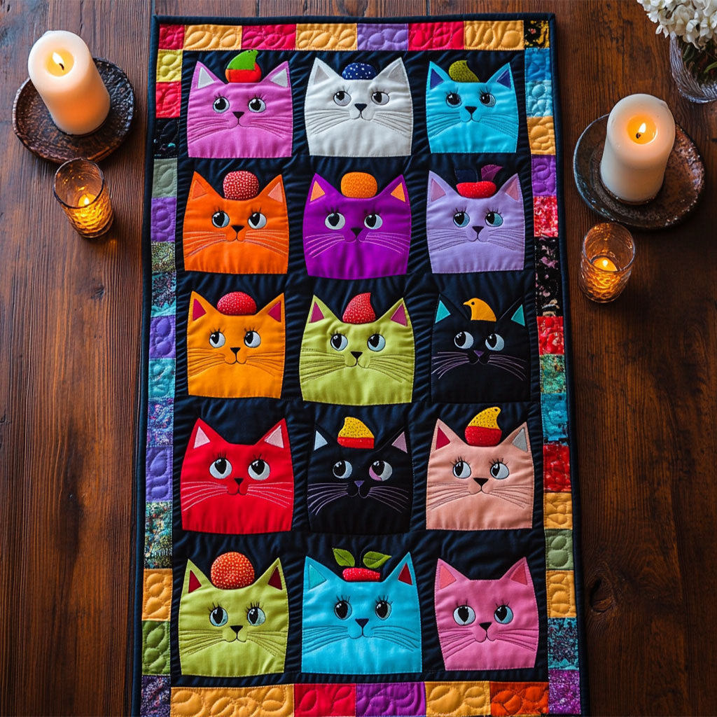 Purrs in the Square CM1305027CL Quilted Table Runner