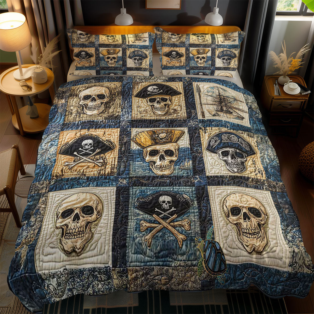 Skull And Crossbones Quilt WN1212072CL Duvet Cover Set