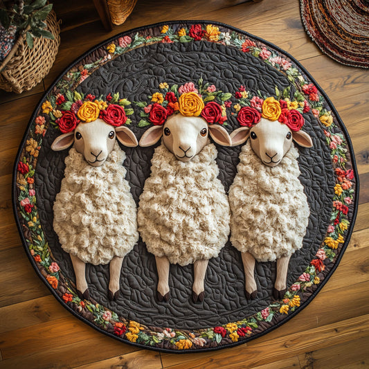 Floral Lamb Trio WY3006072CL Quilted Round Mat