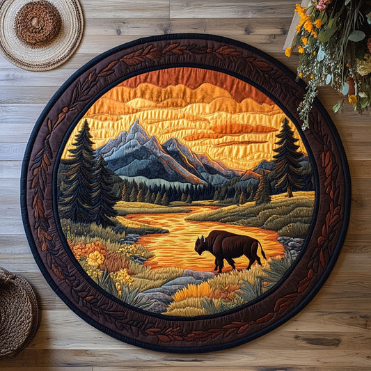 Buffalo Sunset Spirit WY3006022CL Quilted Round Mat