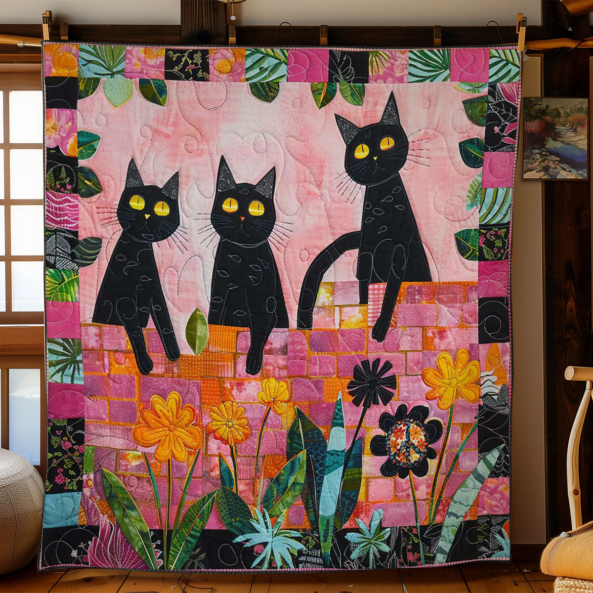 Cat Flower Wall WN2110069CL Quilt