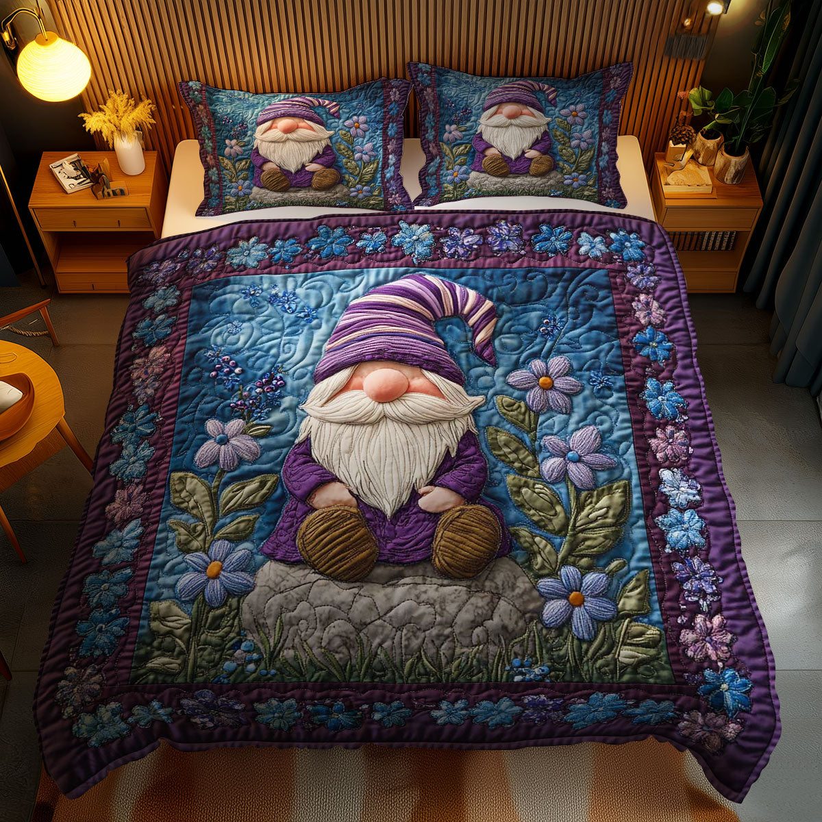 Purple Bloom Gnome WN0801094CL Duvet Cover Set