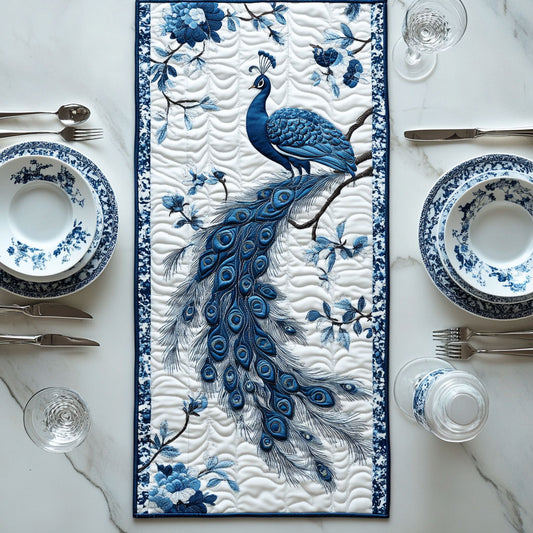 Regal Blue Peacock WY0206008CL Quilted Table Runner