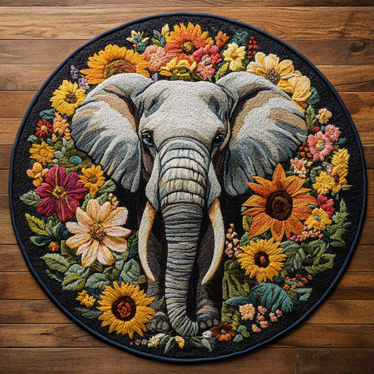 African Elephant CQ0905019CL Quilted Round Mat