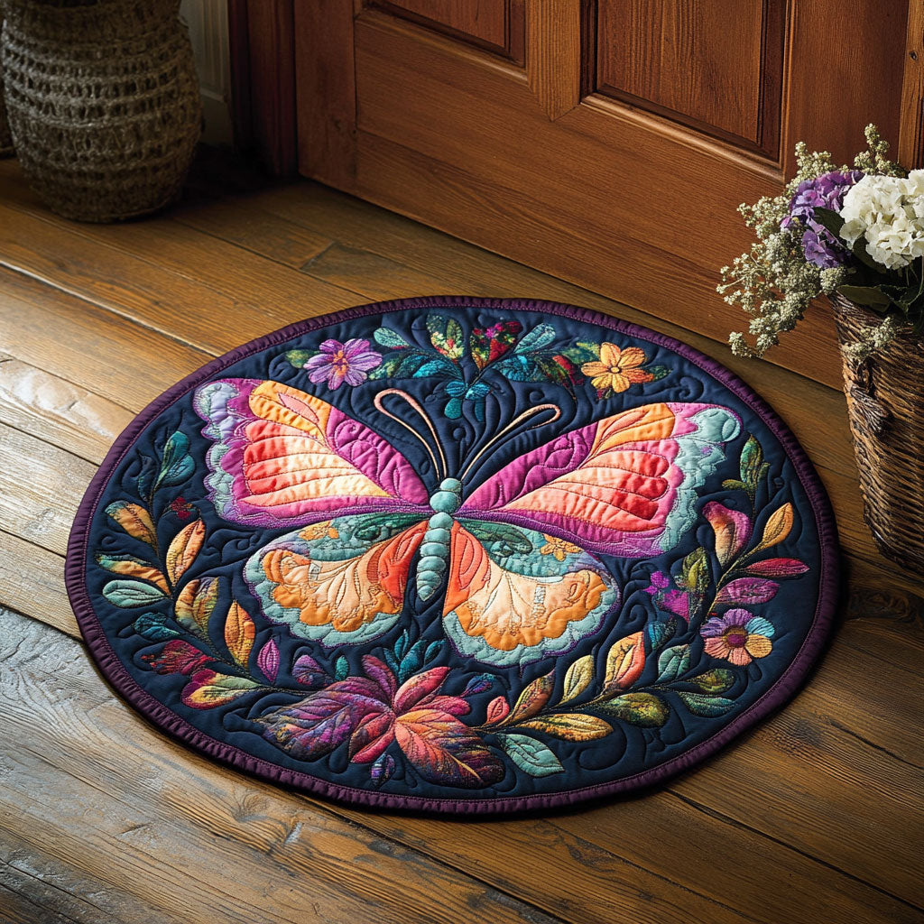 Foral Butterfly WX2605025CL Quilted Round Mat