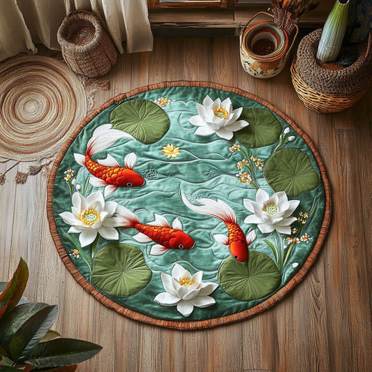 Peaceful Lotus And Koi WY3006138CL Quilted Round Mat