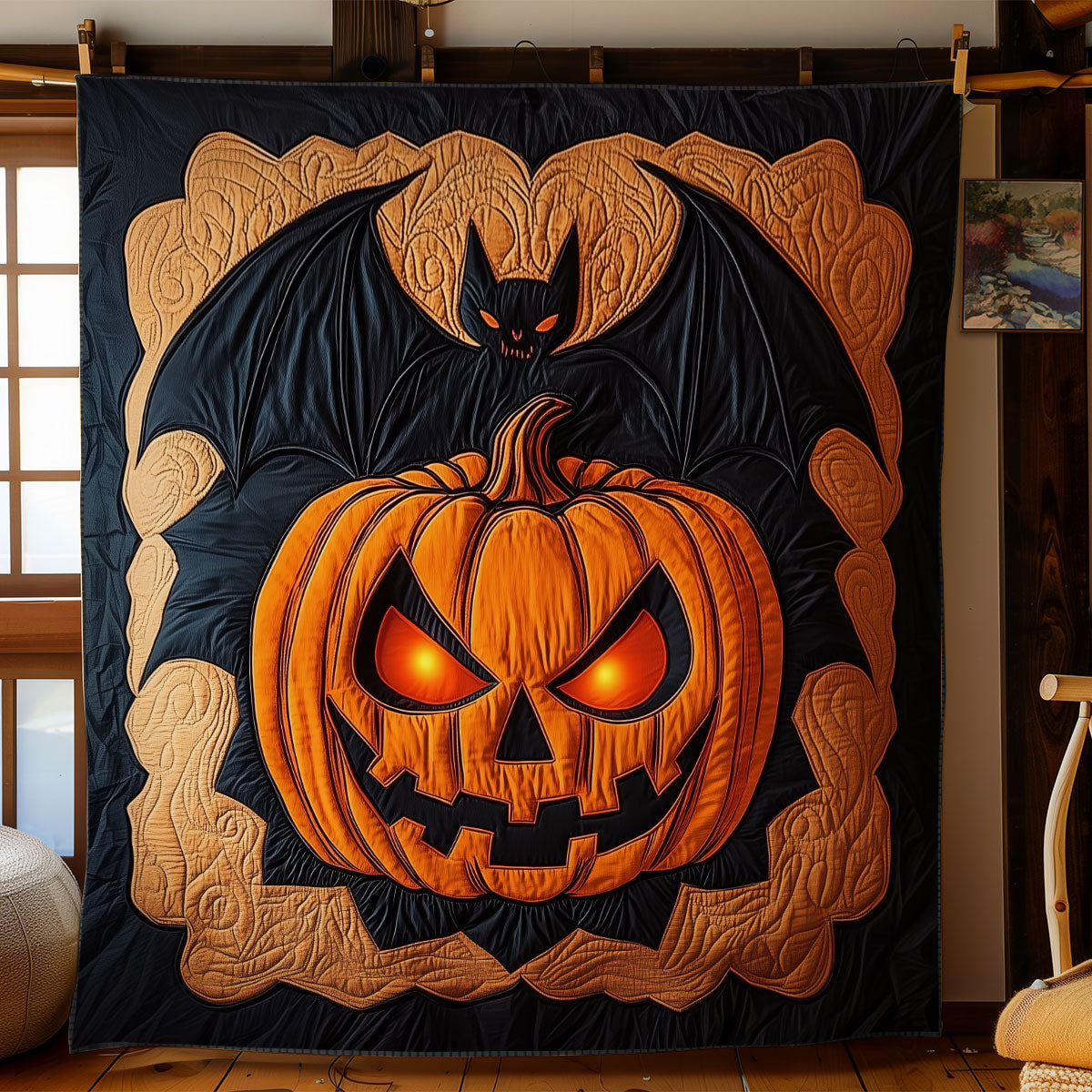 Gothic Pumpkin Bat WY1407074CL Quilt