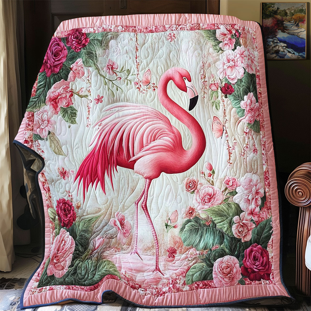 Flamingo In Rose Garden WY1401034CL Quilt