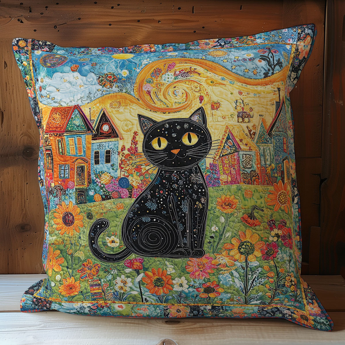 Black Kitten In Garden WY1102019CL Quilt Pillow Case