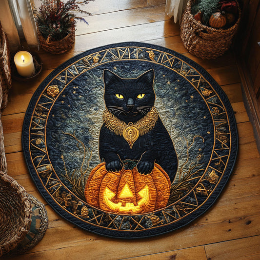 Black Cat In Pumpkin WY1107005CL Quilted Round Mat