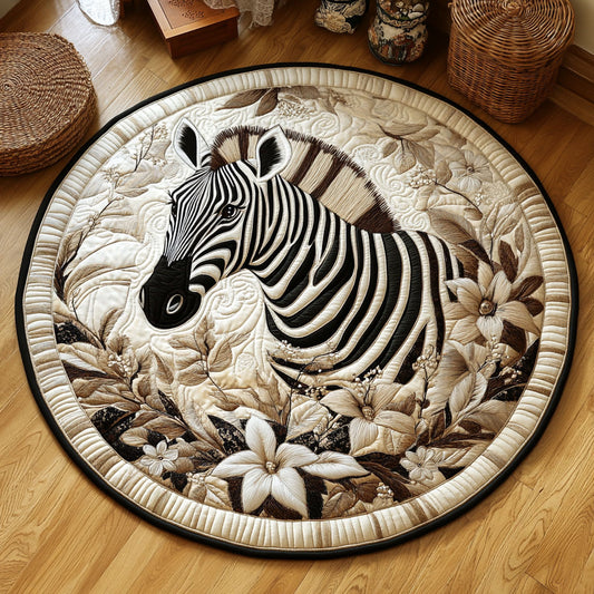 White Floral Zebra WY2805047CL Quilted Round Mat