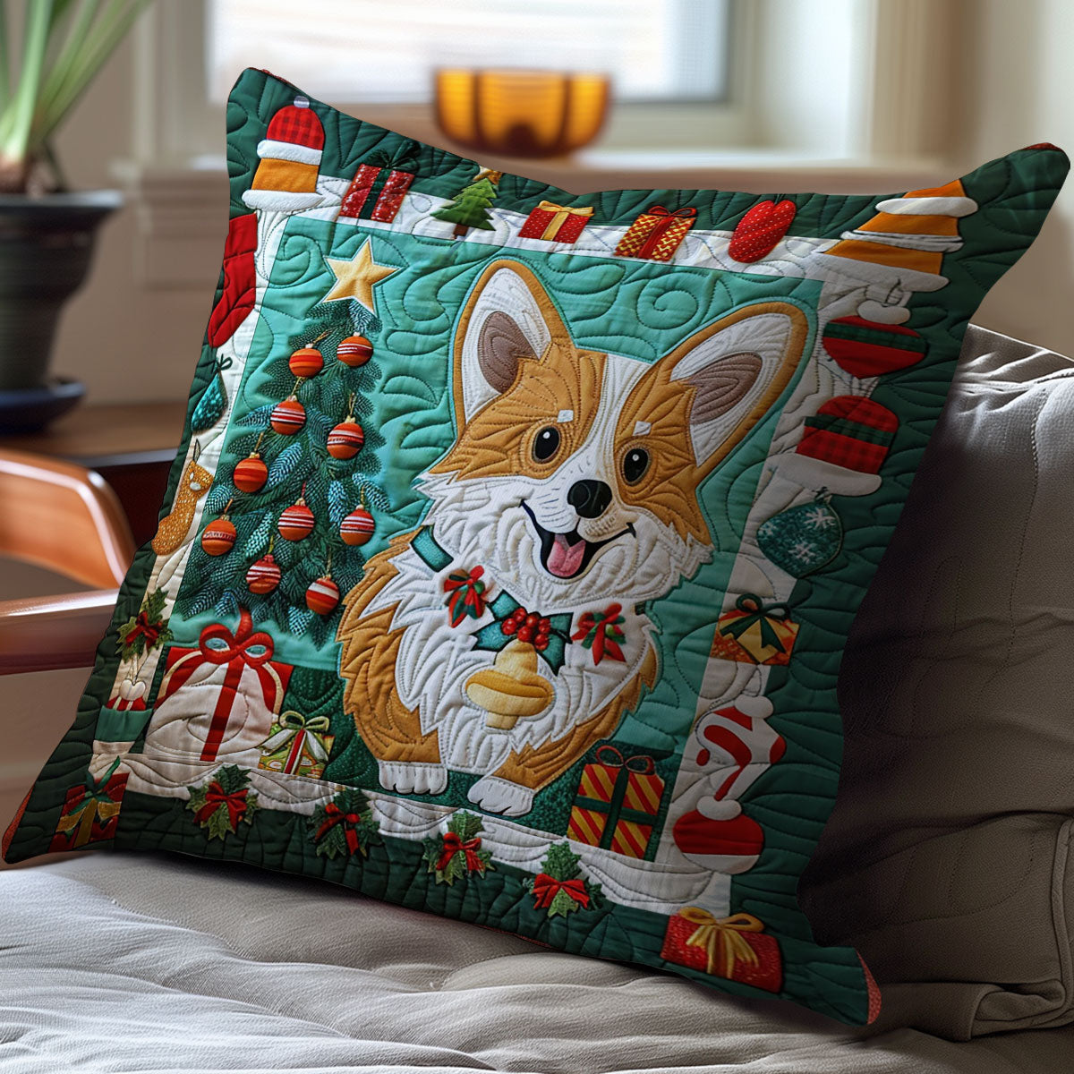 Christmas Corgi WJ1810032CL Quilt Pillow Case