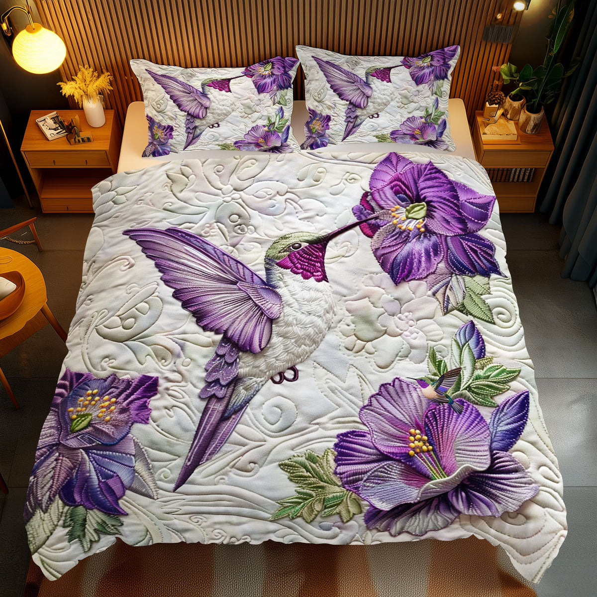 Purple Hummingbird WJ2512033CL Duvet Cover Set