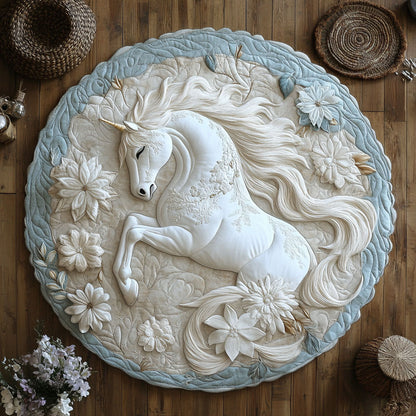 Beautiful White Floral Horse WY1006001CL Quilted Round Mat