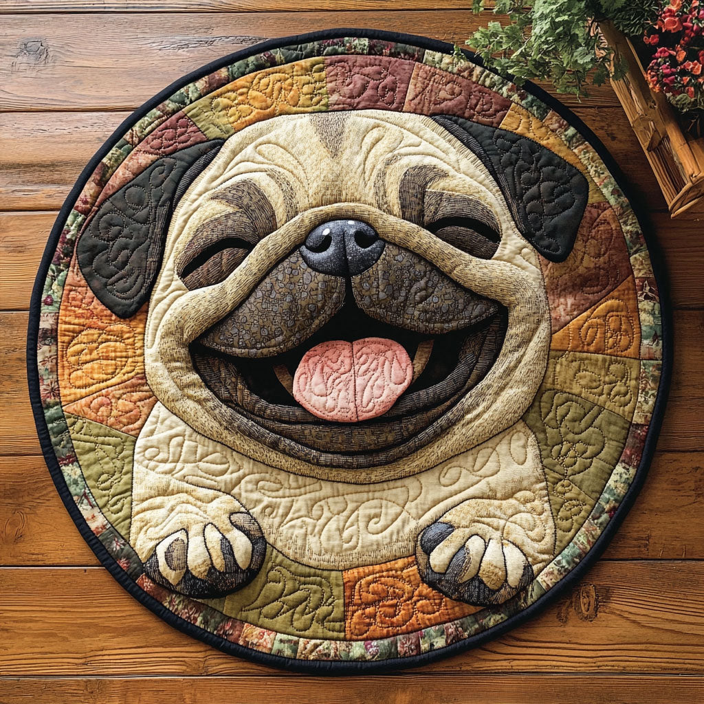 Happy Pug CP0407070CL Quilted Round Mat